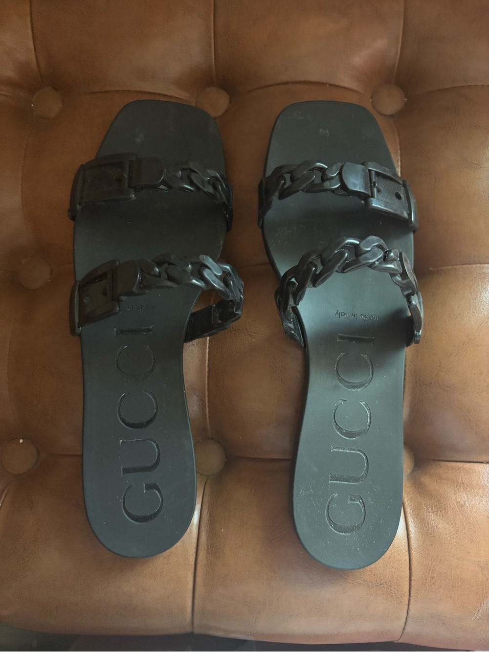 Gucci Black Chain-Link Slide Sandals